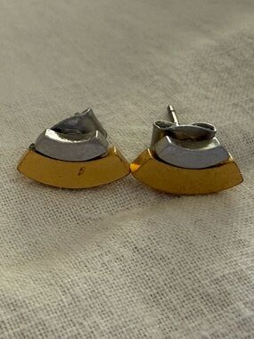 Gold and Silver Two-Tone Fan Stud Earrings